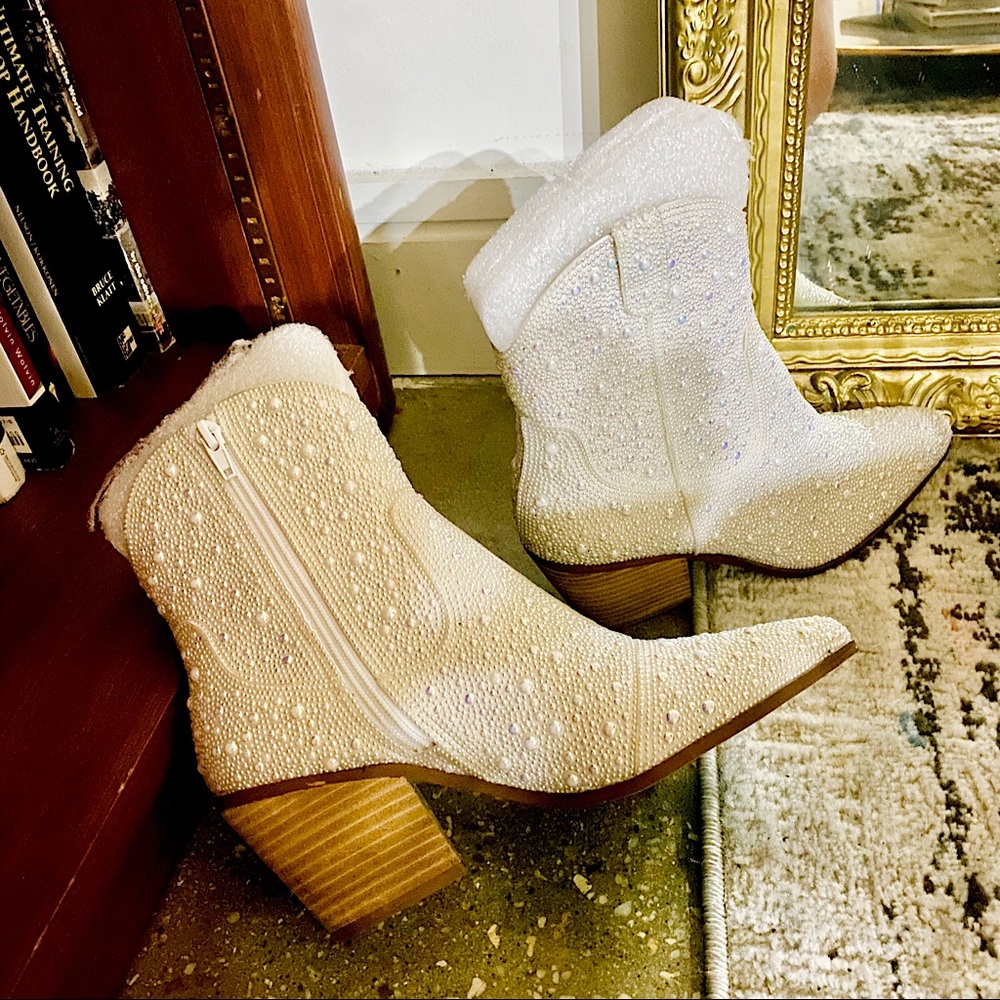 DIVA IVORY Sparkly Cowboy Booties by Betsy Johnson